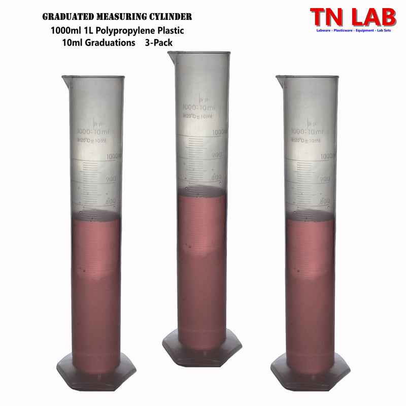 TN LAB Supply Graduated Measuring Cylinder 1000ml 1L Polypropylene Plastic 3-Pack