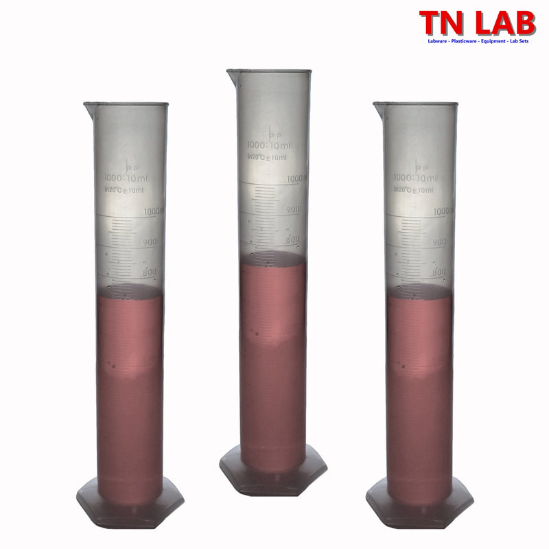 TN LAB Supply Graduated Measuring Cylinder 1000ml 1L Polypropylene Plastic PP GMC 3-Pack