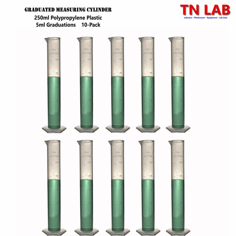 TN LAB Supply Graduated Measuring Cylinder 250ml Polypropylene Plastic 10-Pack