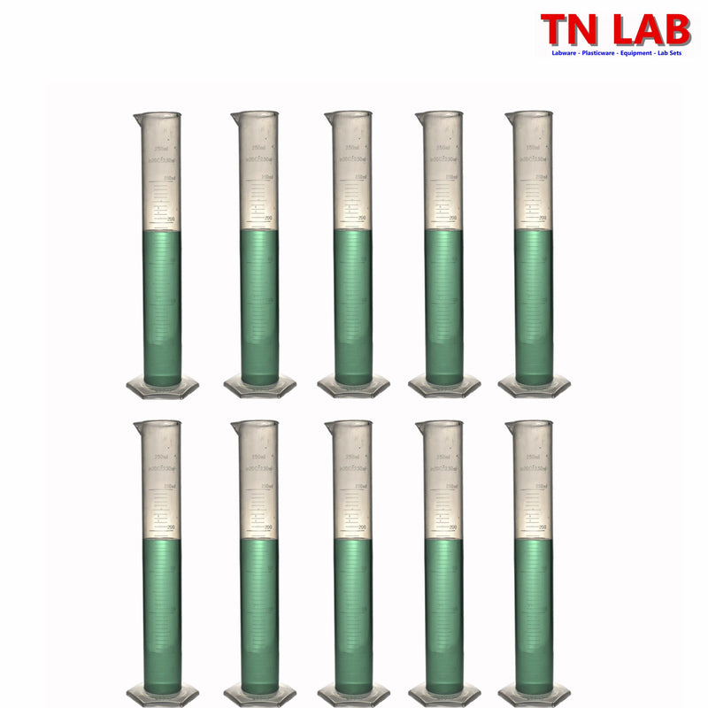 TN LAB Supply Graduated Measuring Cylinder 250ml Polypropylene Plastic PP GMC 10-Pack