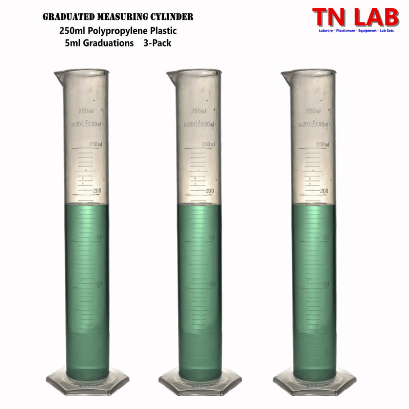 TN LAB Supply Graduated Measuring Cylinder 250ml Polypropylene Plastic 3-Pack