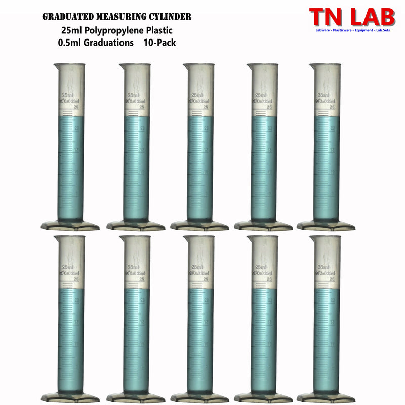 TN LAB Supply Graduated Measuring Cylinder 25ml Polypropylene Plastic 10-Pack