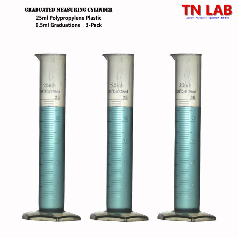 TN LAB Supply Graduated Measuring Cylinder 25ml Polypropylene Plastic 3-Pack