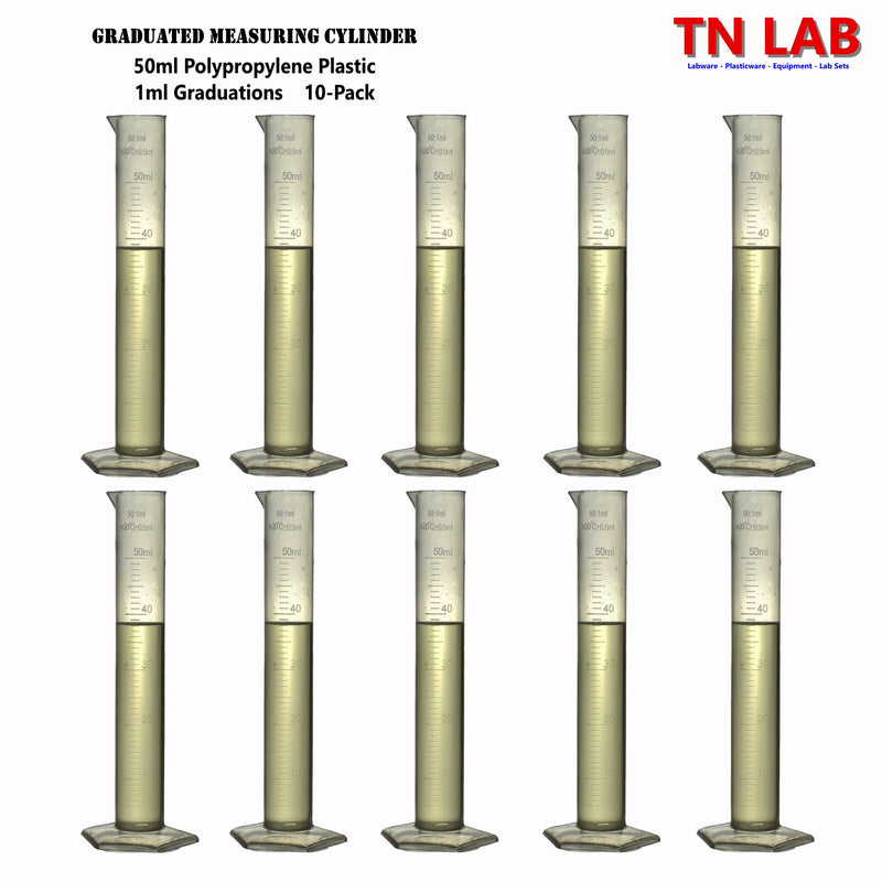 TN LAB Supply Graduated Measuring Cylinder PP 50ml Polypropylene Plastic GMC 10-Pack