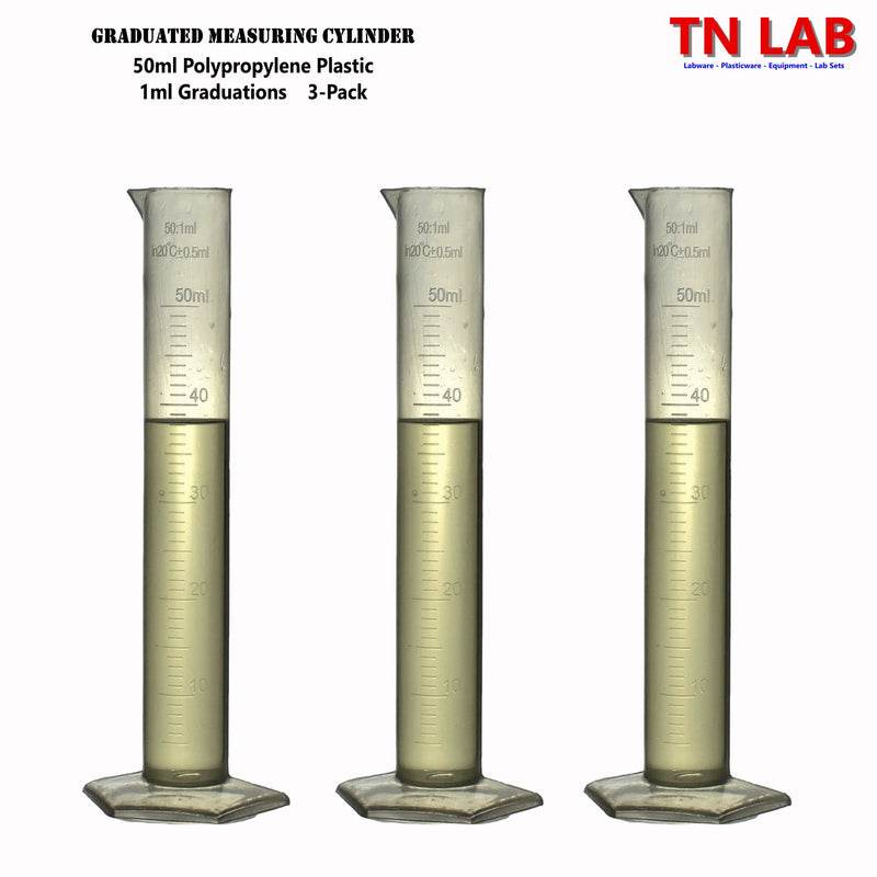 TN LAB Supply Graduated Measuring Cylinder 50ml Polypropylene Plastic 3-Pack