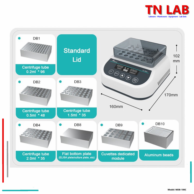 TN LAB Supply MDB-100C Mini Dry Bath Incubator Digital Control with Heating and Cooling Joanlab Labfish Options