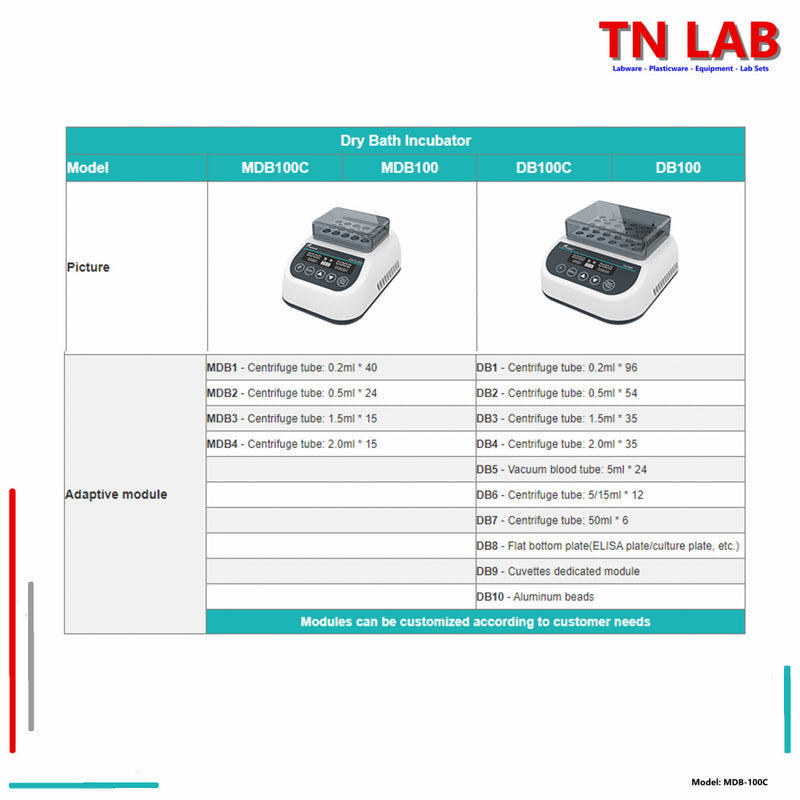 TN LAB Supply MDB-100C Mini Dry Bath Incubator Digital Control with Heating and Cooling Joanlab Labfish Specs