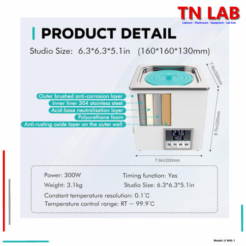 TN LAB Supply BHS-1 Laboratory Water Bath Digital Control Single Hole Joanlab Labfish Details