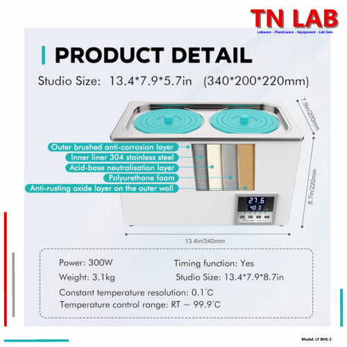 TN LAB Supply BHS-2 Laboratory Water Bath Digital Control Dual Hole Joanlab Labfish Product Details