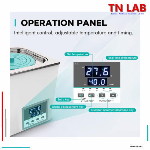 TN LAB Supply BHS-2 Laboratory Water Bath Digital Control Dual Hole Joanlab Labfish Operations Panel