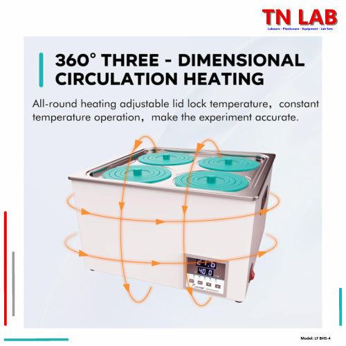 TN LAB Supply BHS-4 Laboratory Water Bath Digital Control Quad Hole Joanlab Labfish Heating