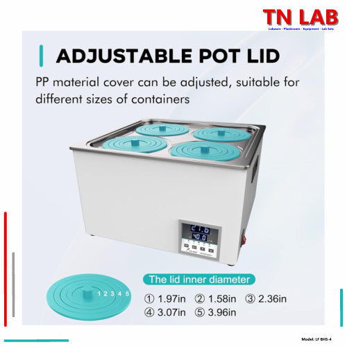 TN LAB Supply BHS-4 Laboratory Water Bath Digital Control Quad Hole Joanlab Labfish Adjustable Lid