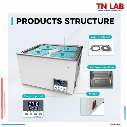 TN LAB Supply BHS-4 Laboratory Water Bath Digital Control Quad Hole Joanlab Labfish Product Structure