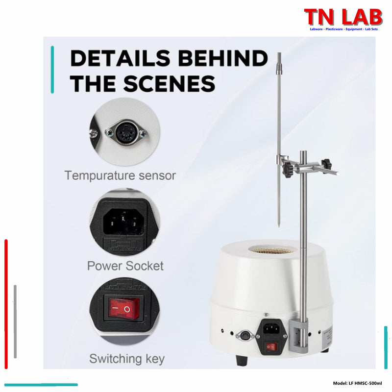 TN LAB Supply LabFish HMSC-500ml Heating Mantel 500ml Magnetic Stir with Digital Temperature Probe Connections