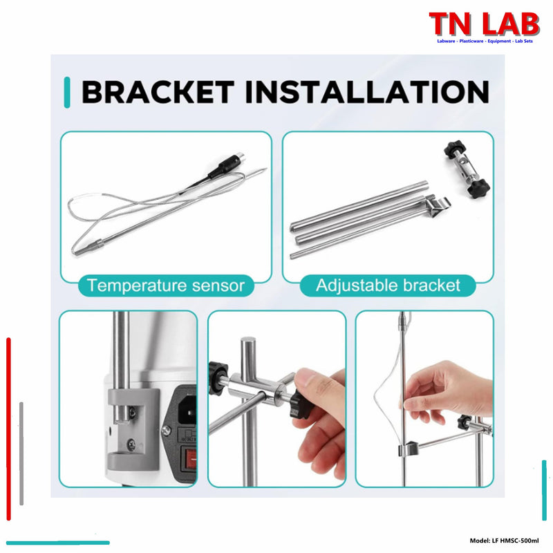 TN LAB Supply LabFish HMSC-500ml Heating Mantel 500ml Magnetic Stir with Digital Temperature Probe Temperature Bracket Install