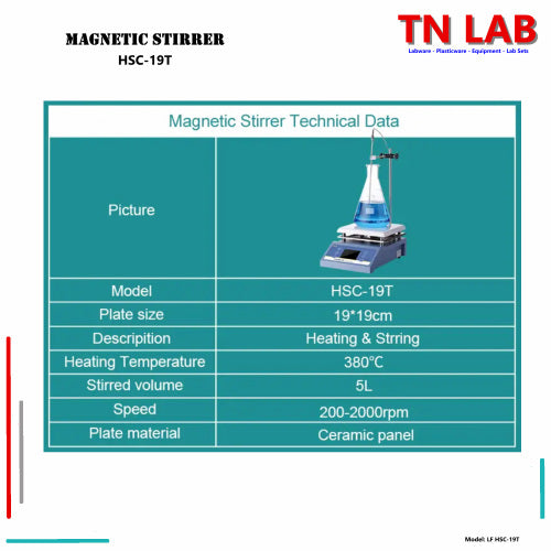 TN LAB Supply Magnetic Stirrer HSC-19T Digital Display Temperature Probe Ceramic Plate Joanlab Labfish Specs