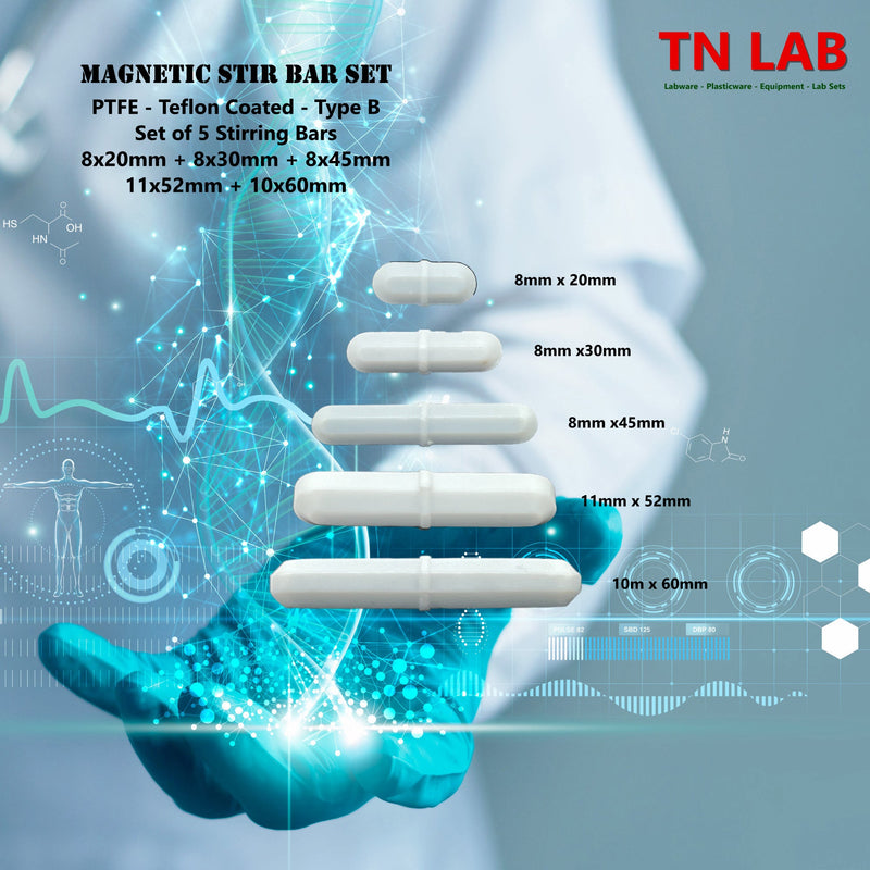 TN LAB Supply Magnetic Stirring Bars Rods Set of 5 Different Size Stir Bars