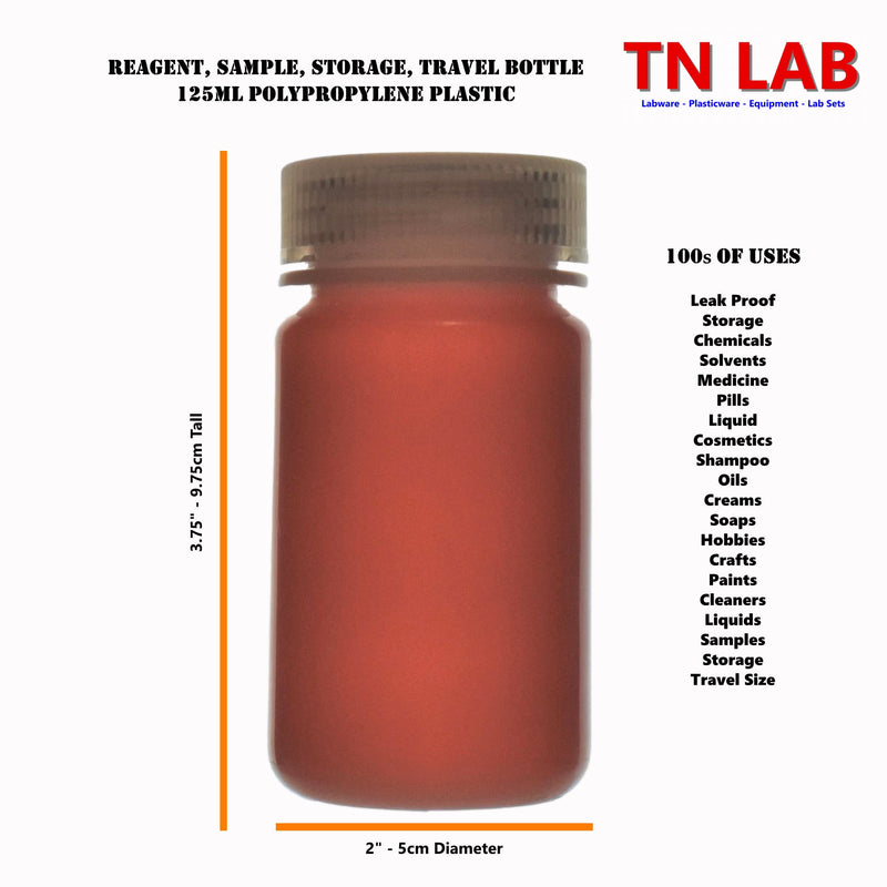 TN LAB Supply 125ml Reagent Storage Bottle Dimensions Polypropylene with Cap REBOT PP 125ml