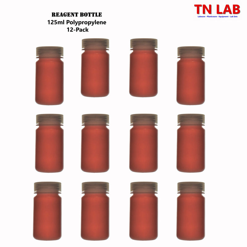 TN LAB Supply 125ml Reagent Storage Bottle Polypropylene with Cap REBOT PP 125ml 12-Pack