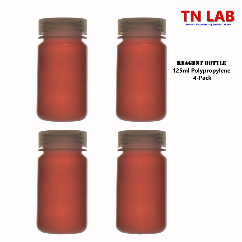 TN LAB Supply 125ml Reagent Storage Bottle Polypropylene with Cap REBOT PP 125ml 4-Pack