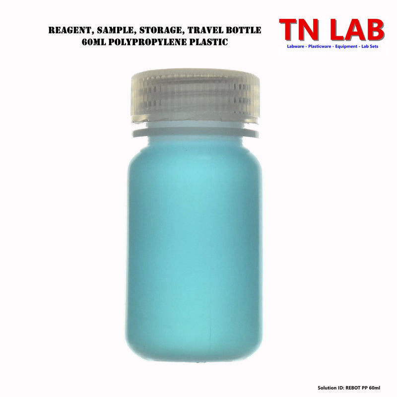 TN LAB Supply 60ml Reagent Storage Bottle Polypropylene with Cap REBOT PP 60ml