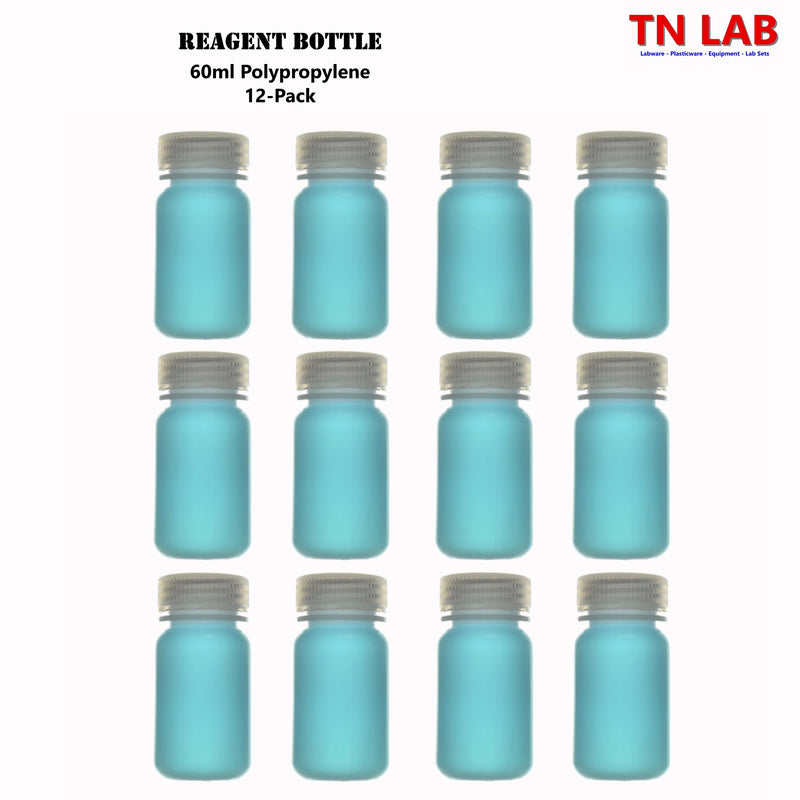 TN LAB Supply 60ml Reagent Storage Bottle Polypropylene with Cap REBOT PP 60ml 12-Pack