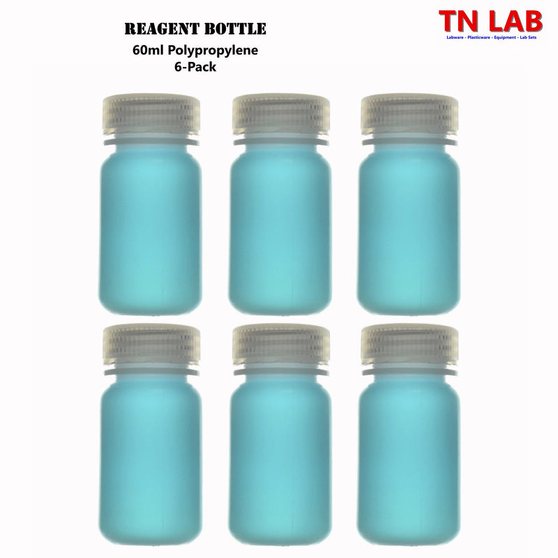 TN LAB Supply 60ml Reagent Storage Bottle Polypropylene with Cap REBOT PP 60ml 6-Pack