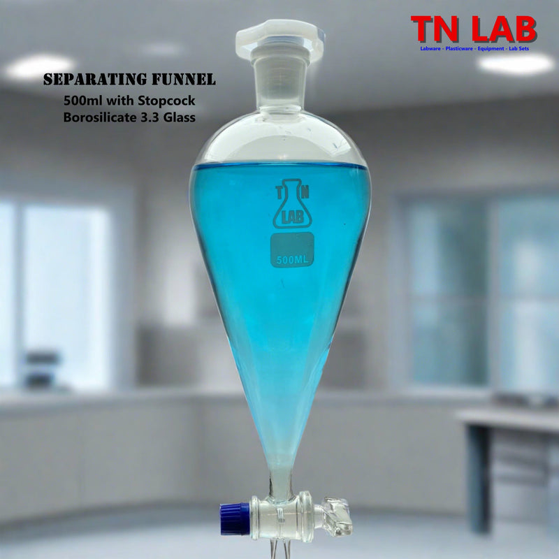 TN LAB Supply 500ml Separating Funnel with Stopcock Borosilicate 3.3 Glass