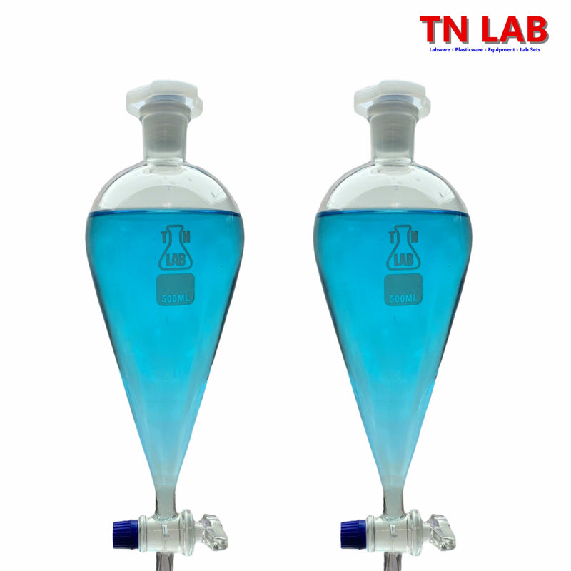 TN LAB Supply 500ml Separating Funnel with Stopcock Borosilicate 3.3 Glass 2-Pack