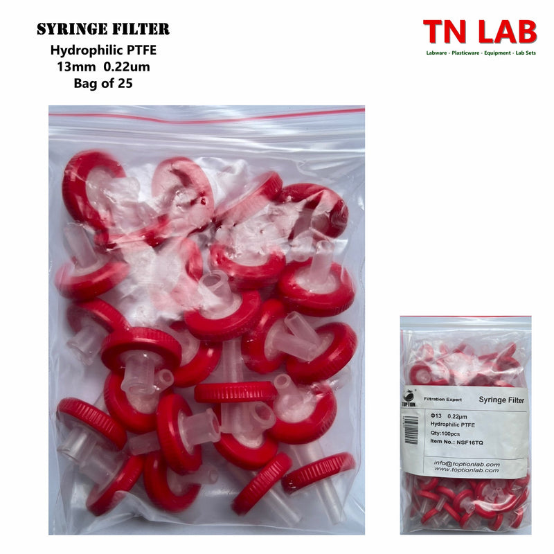 TN LAB Supply Syringe Filter 13mm Diameter PTFE Pore Size 0.22um Bag of 25