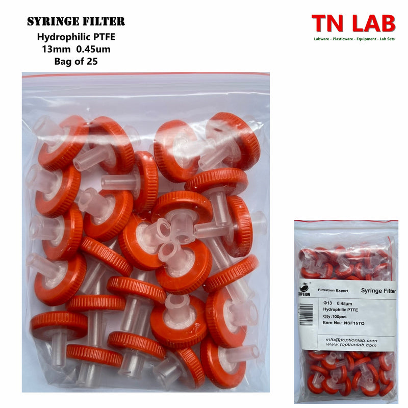 TN LAB Supply Syringe Filter 13mm Diameter PTFE Pore Size 0.45um Bag of 25