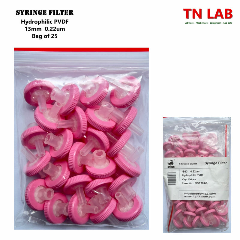 TN LAB Supply Syringe Filter 13mm Diameter PVDF Pore Size 0.22um Bag of 25