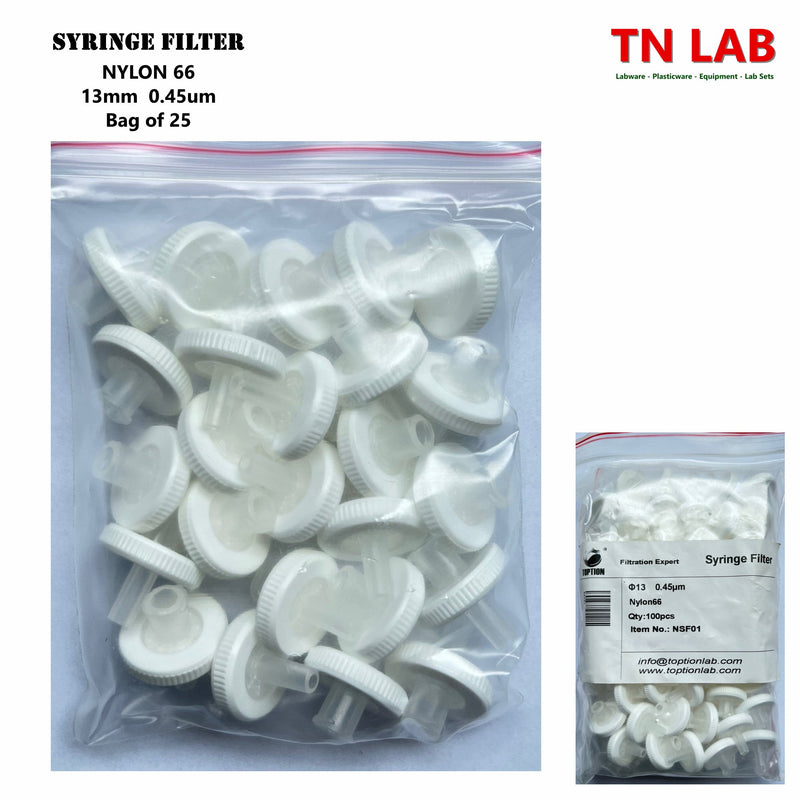 TN LAB Supply Syringe Filter 13mm Diameter Nylon66 0.45um Bag of 25