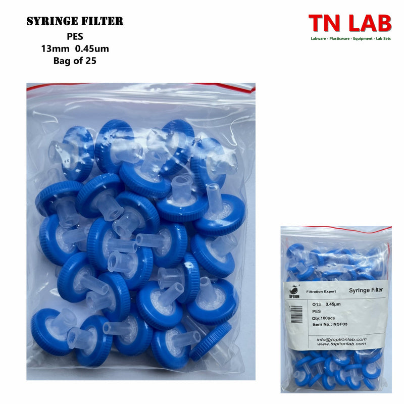 TN LAB Supply Syringe Filter 13mm Diameter PES Pore Size 0.45um Bag of 25