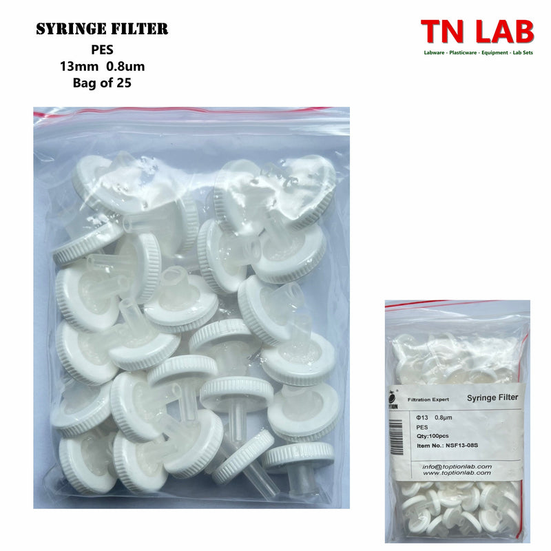 TN LAB Supply Syringe Filter 13mm Diameter PES Pore Size 0.8um Bag of 25