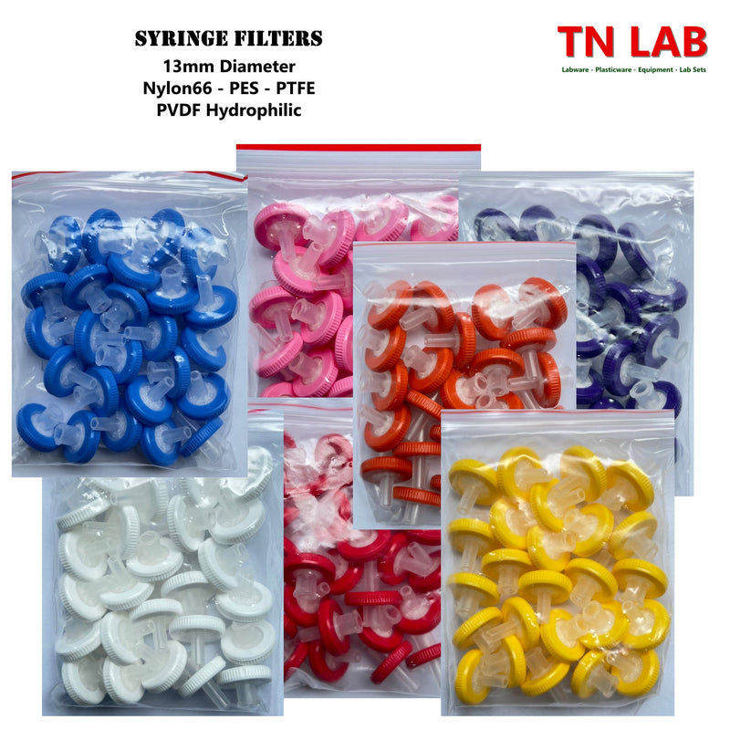 TN LAB Supply Syringe Filters 25mm Diameter Family of 25mm Filters Nylon66 PES PTFE PVDF Hydrophilic