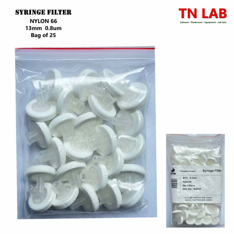 TN LAB Supply Syringe Filter 13mm Diameter NYLON66 Pore Size 0.8um Bag of 25