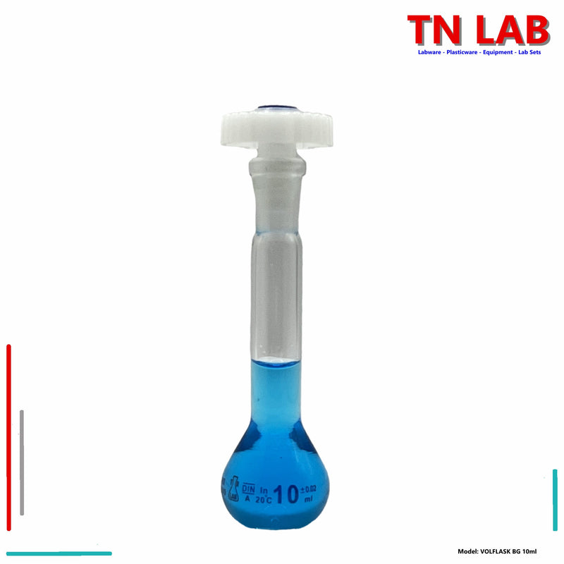 TN LAB Supply Volumetric Flask Borosilicate 3.3 Glass 10ml Class A Polypropylene Stopper