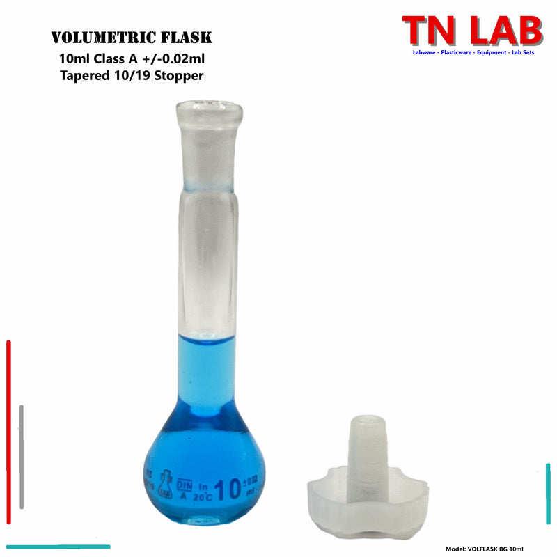 TN LAB Supply Volumetric Flask Borosilicate 3.3 Glass 10ml Class A Tapered Stopper