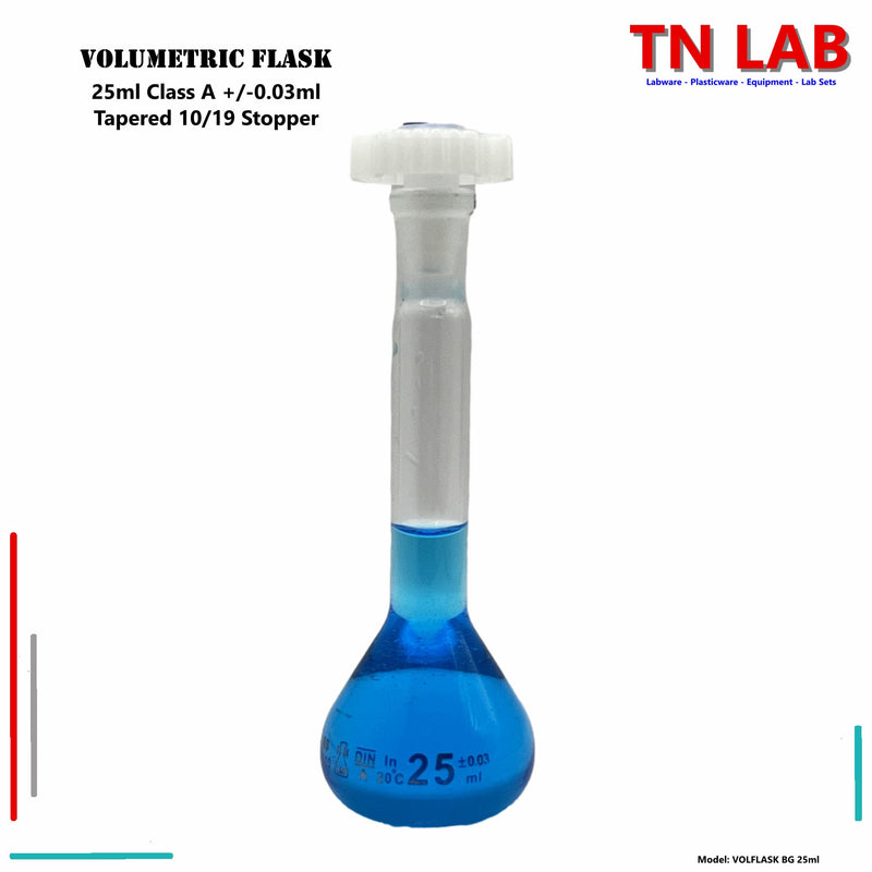 TN LAB Supply Volumetric Flask Borosilicate 3.3 Glass 25ml Class A Tapered Stopper