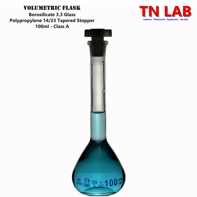 TN LAB Supply 100ml Volumetric Flask Borosilicate 3.3 Glass Class A
