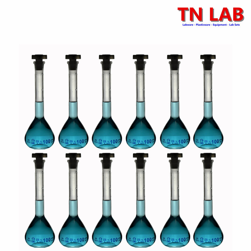 TN LAB Supply 100ml Volumetric Flask Class A Borosilicate 3.3 Glass 12-Pack