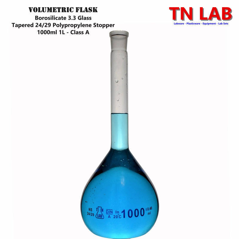TN LAB Supply 1000ml 1L Volumetric Flask Class A Borosilicate 3.3 Glass