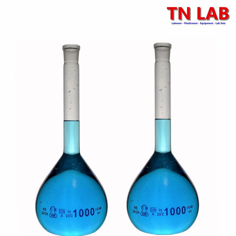 TN LAB Supply 1000ml 1L Volumetric Flask Class A Borosilicate 3.3 Glass 2-Pack