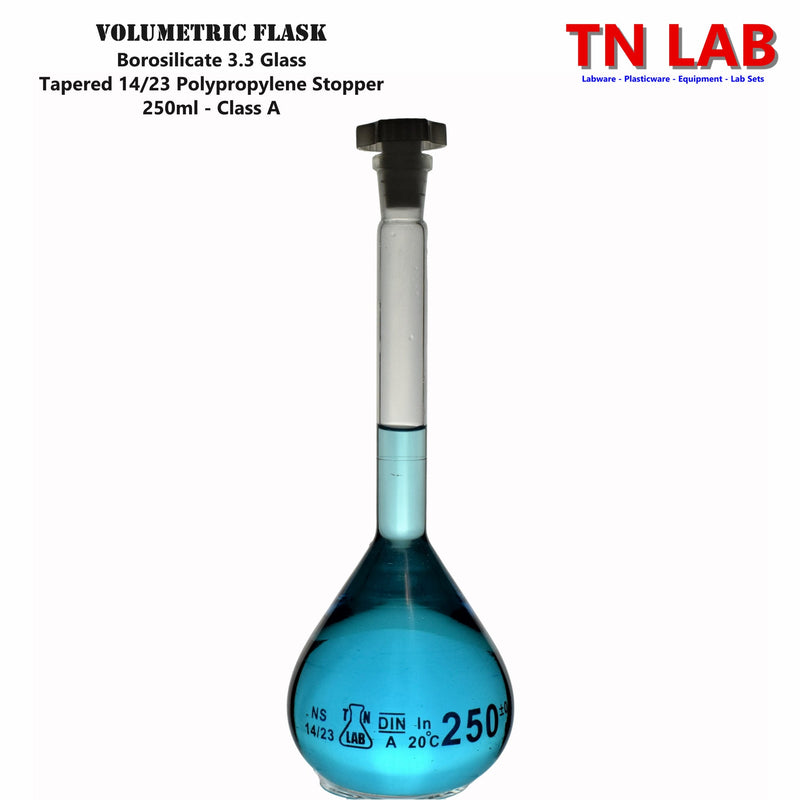 TN LAB Supply 250ml Volumetric Flask Class A Borosilicate 3.3 Glass