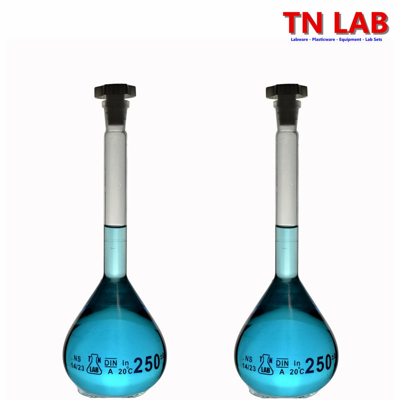 TN LAB Supply 250ml Volumetric Flask Class A Borosilicate 3.3 Glass 2-Pack