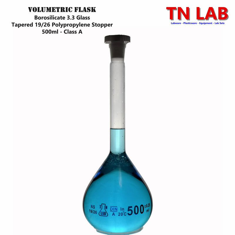 TN LAB Supply 500ml Volumetric Flask Borosilicate 3.3 Glass Class A