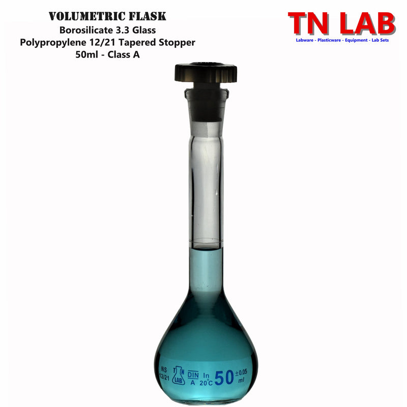 TN LAB Supply 50ml Volumetric Flask Class A Borosilicate 3.3 Glass