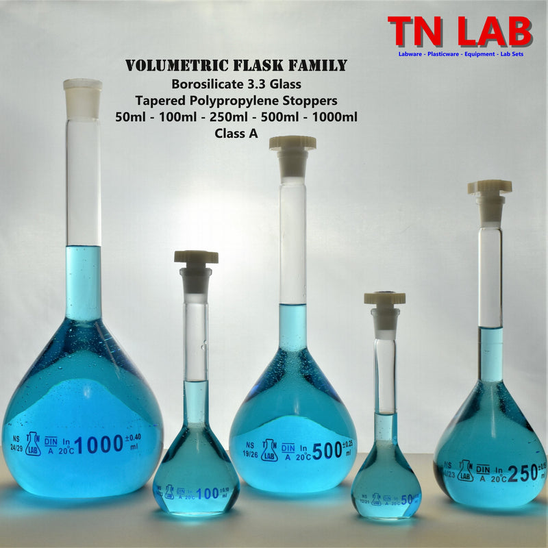 TN LAB Supply Volumetric Flask Family Class A Borosilicate 3.3 Glass