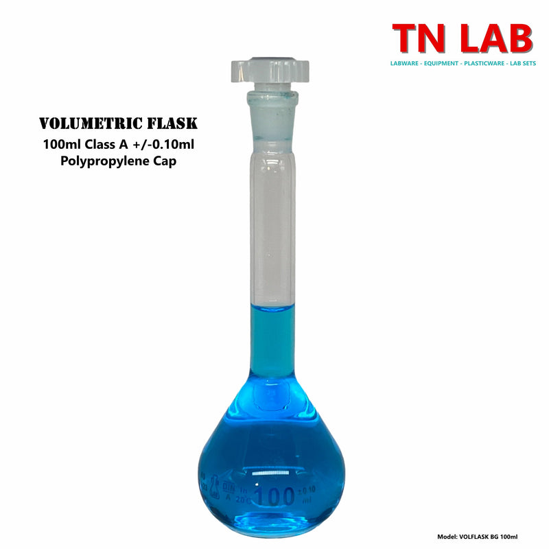 TN LAB Supply Volumetric Flask Borosilicate 3.3 Glass 100ml Class A 0.10ml Accuracy